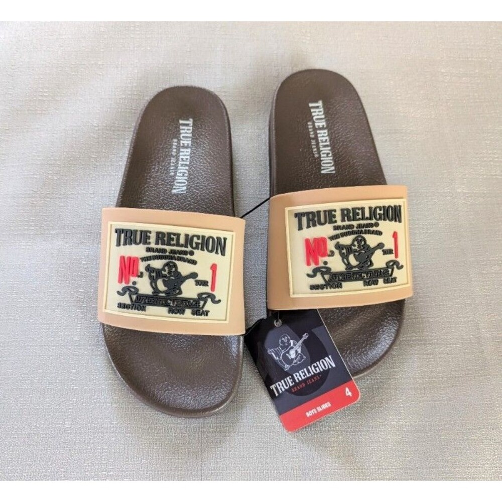 True Religion Beige Kendrick Slides Kids Size 4 NEW!